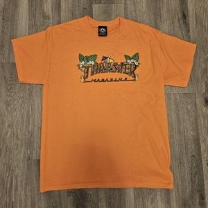 Thrasher Magazine Skateboarding Tiki Hawaiian T-Shirt Large Skating Orange